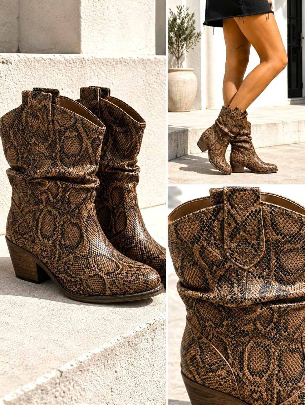 Western Cowgirl 9 Snakeskin Slouch Ankle Booties Brown Rodeo Boots Canyon Trails